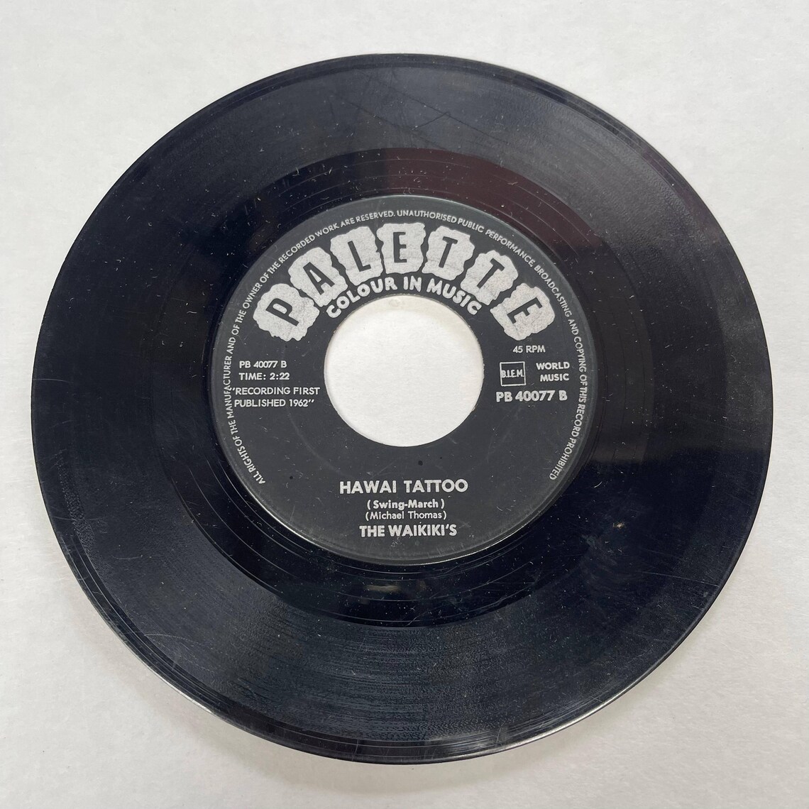 The Waikiki's Vintage Music Record 7" 45 RPM Hawaiian Music, Hawai Tattoo, Swing-March, Waikiki Welcome Fox-Trot, foto 1 di 5
