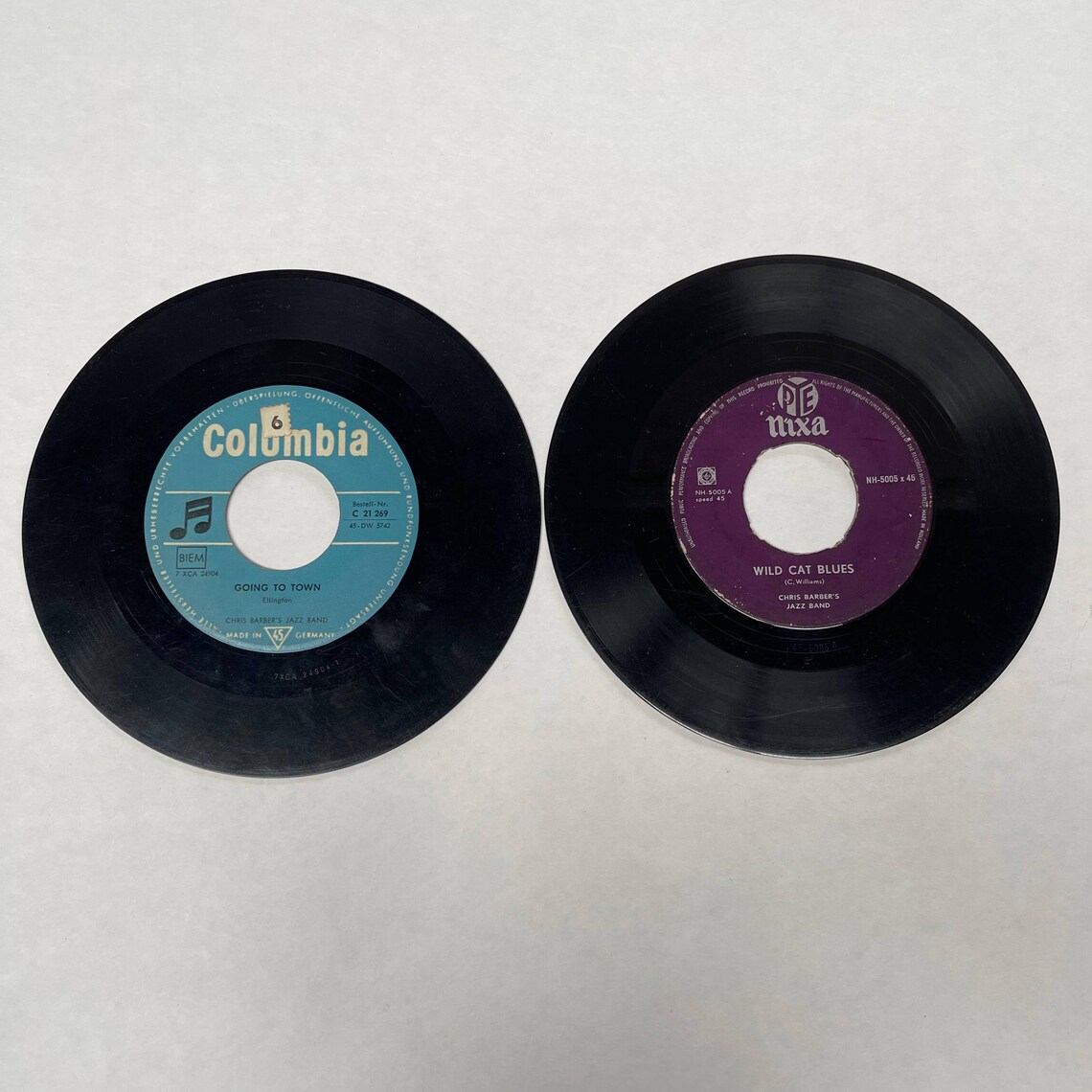 Chris Barber's Jazz Band Vintage Vinyl Music Records 7" 45 RMP Going to Town, Wild Cat Blues, Sing On, foto 1 di 5