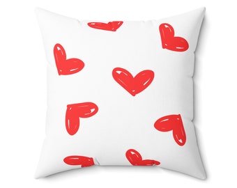 Heart-patterned White  Spun Polyester Square Pillow