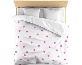 Housse de couette en microfibre rose à pois