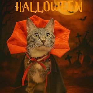 Cat Vampire Costume–Halloween Pet Cape for Cats & Small Dogs–Funny Spooky Dracula Cloak–Cute Halloween Outfit for Pets – Gothic Cosplay Cape