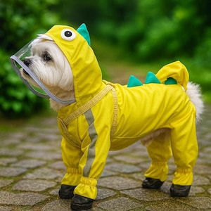 Waterproof Dog Raincoat with Hood & Boots – Full Body Dog Rain Suit, Reflective Pet Rain Jacket, Cute Dinosaur Puppy Outfit, Dog Cat Clothes