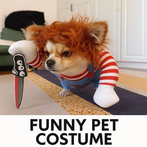 Funny Killer Doll Dog/Cat Costume- Front Walking Pet Outfit with Wig -Halloween Birthday Photo Props for All Size Pets