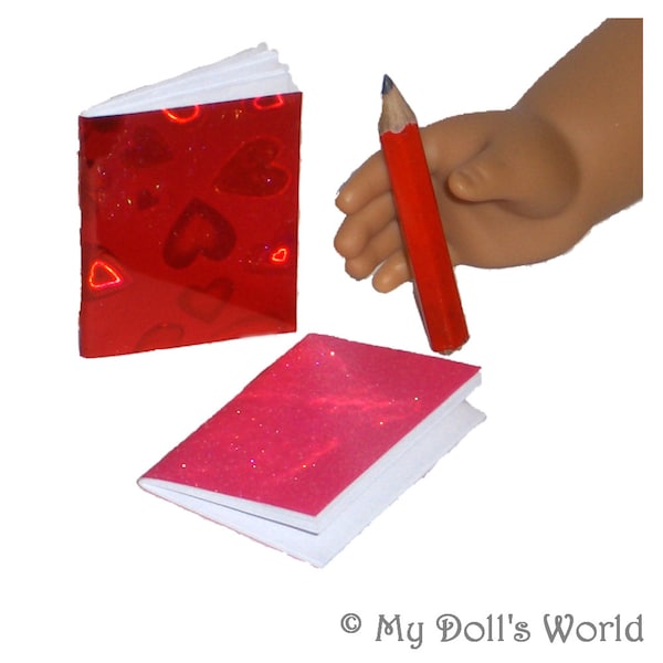 2 Notebooks / Diaries & Pencil - Made to Fit American Girl / 18" Doll - SCHOOL DOLL ACCESSORIES - Pencil Really Writes