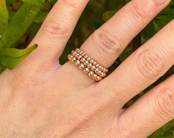 Rose Gold Filled Stretch Beaded Ring- 2mm, 2.5mm, 3mm- Versatile Ring/Classic Ring/Layering Ring/Stackable Ring