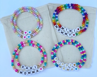 Mama & Mini Personalized Bracelet Set- Stretch with Your choice of Seed Bead Colors and Letters-Back to School/Gift for Daughter, Mama etc