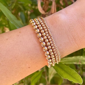 Rose Gold Filled 2mm, 3mm, 4mm, or 5mm Stretch Beaded Bracelet- Gold Filled Layering Bracelets, Gold Accent Bracelet, Gold Layering Bracelet