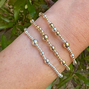 Stretch Beaded Bracelet in Gold Filled, Sterling Silver, or a Mix of Gold Filled or Sterling Silver using 2mm, 3mm, 4mm and 5mm Beads