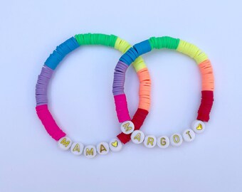 Rainbow 6mm Heishi Stretch Bracelet in Standard Rainbow or Colorblock Style- With your Choice of Lettering