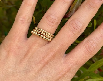 Gold Filled Stretch Beaded Ring- 2mm, 2.5mm, 3mm- Versatile Ring/Classic Ring/Layering Ring/Stackable Ring
