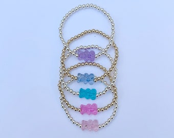 Gummy Bear Bracelet- Gold Filled or Sterling Silver- Pink/Blue/Purple Gummy Bear- Charm Bracelet/Layering Bracelet/Cute Dainty Bracelet