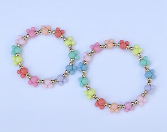 Disney Inspired Bracelet with Pastel Mickey Beads and Your Choice of Gold Filled, Sterling Silver or Ivory Seed Beads
