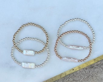 Single Pearl Bracelet- Pick Between 2 Different Shaped Pearls in Gold Filled, Sterling Silver, or Rose Gold