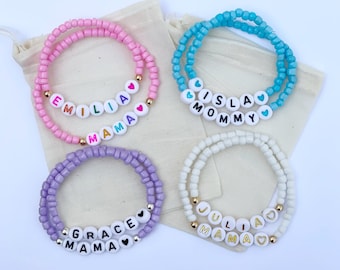 Mama & Mini Personalized Bracelet Set- Stretch with Your choice of Seed Bead Color and Lettering-Back to School/Gift for Daughter, Mama, etc