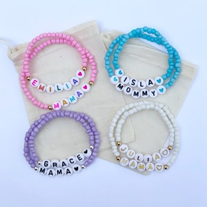 Mama & Mini Personalized Bracelet Set Stretch with Your choice of Seed Bead Color and Lettering-Back to School/Gift for Daughter, Mama, etc image 1