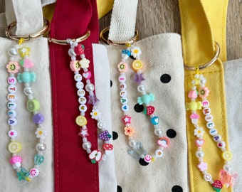Personalized Pastel Tote Charm- Canvas Tote Charm, Bag Charm, Purse Charm, Backpack Charm, KeyChain