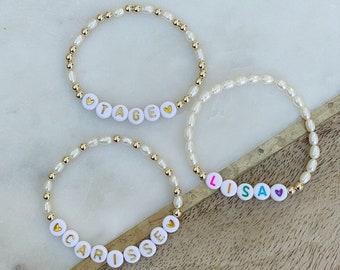 Pearl and Gold Filled OR Sterling Silver Beaded Personalized Bracelet- 3 Different Styles