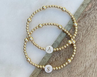 Gold Filled Beaded Initial Bracelet with Letter of your Choice