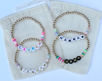 Personalized Colorful Heishi Beads Accented Gold Filled OR Sterling Silver Bracelet