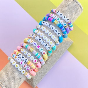 Bright Color Personalized Name/Word Heishi Stretch Bracelets Your Choice of Heishi beads and Lettering afbeelding 1