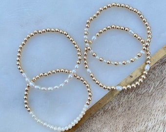 Pearl and Gold Filled OR Sterling Silver Beaded Bracelet- 4 Different Styles