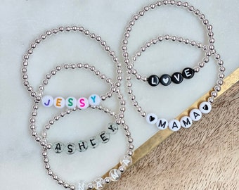Personalized Sterling Silver 4mm Bead Bracelet with your choice of lettering