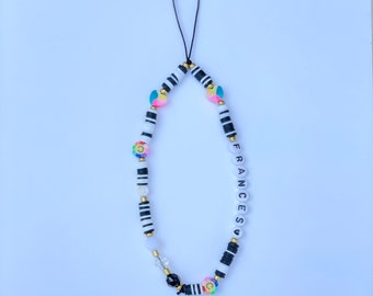 Personalized Phone Charm/Strap in Black & White