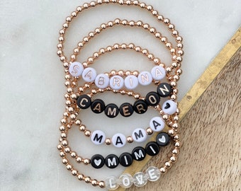 Personalized Rose Gold Filled Bead Bracelet- 4mm beads with your choice of lettering