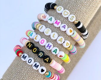 Personalized Heishi Stretch Bracelet in Your Choice of Beautiful Patterned Colors & Lettering