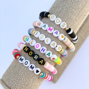 Personalized Heishi Stretch Bracelet in Your Choice of Beautiful Patterned Colors & Lettering image 1