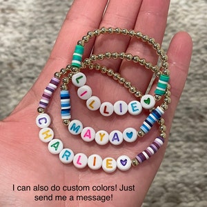 Personalized Colorful Heishi Beads Accented Gold Filled OR Sterling Silver Bracelet image 8