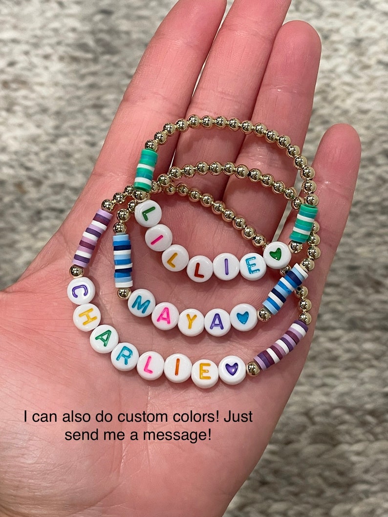 Personalized Colorful Heishi Beads Accented Gold Filled OR Sterling Silver Bracelet image 8
