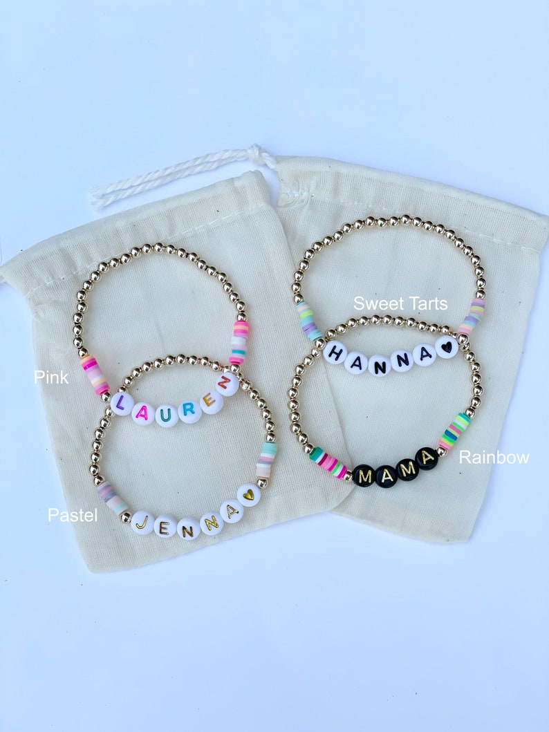 Pulsera de plata de ley o llena de oro personalizada con cuentas Heishi coloridas acentuadas imagen 2