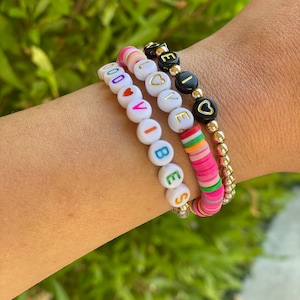 Personalized Heishi Stretch Bracelet in Your Choice of Beautiful Patterned Colors & Lettering image 2