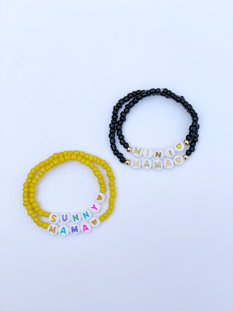 Mama & Mini Personalized Bracelet Set Stretch with Your choice of Seed Bead Color and Lettering-Back to School/Gift for Daughter, Mama, etc image 2