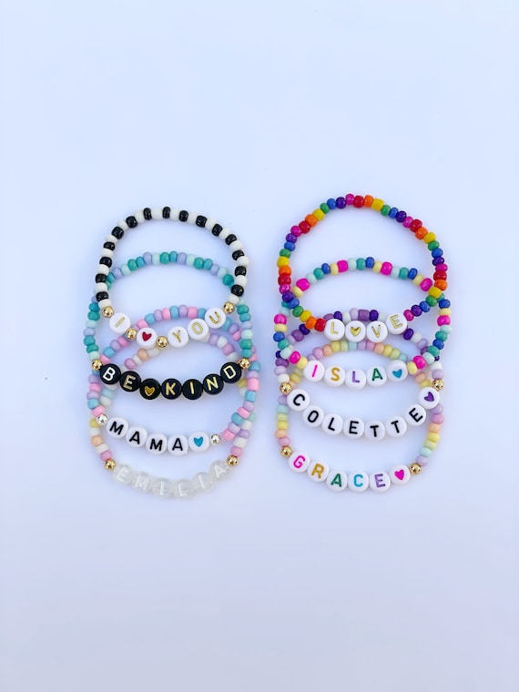Kids Age 4-10 Personalized Custom Beaded Name Beaded Bracelets for