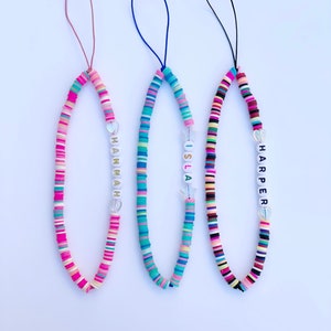 Simple & Colorful Personalized Phone Charm/Strap in Your choice of Beads and Lettering with Heart or Star Charm