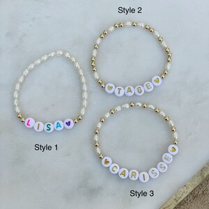 Pearl and Gold Filled OR Sterling Silver Beaded Personalized Bracelet 3 Different Styles image 4