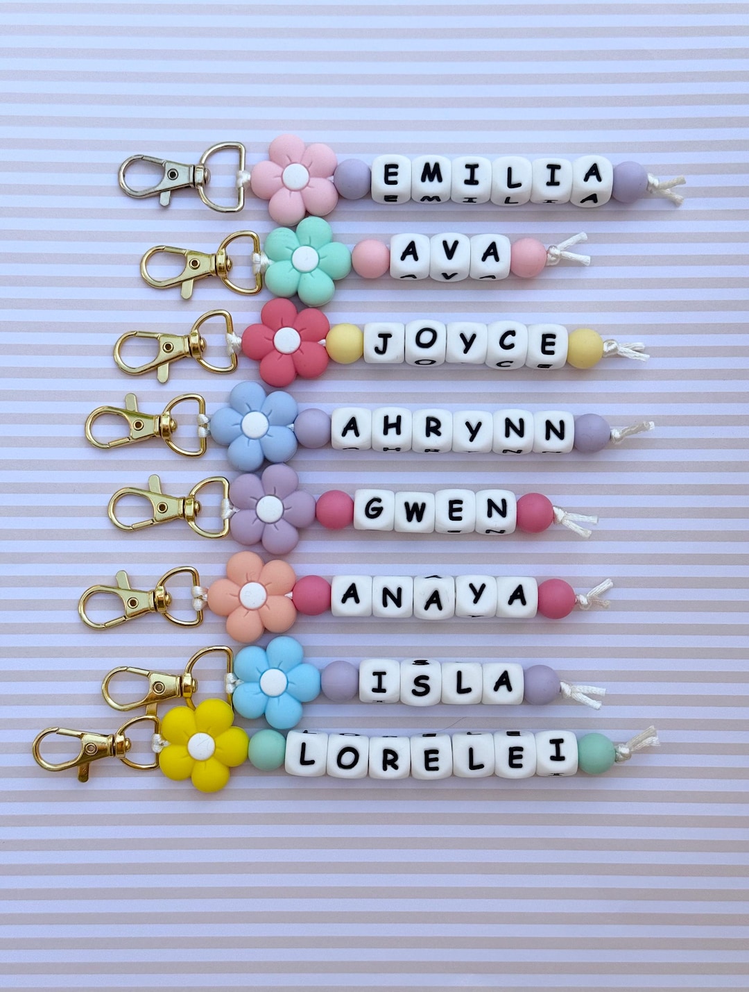 Personalized Cute Flower Silicone Beaded Keychain- Your Choice of ...