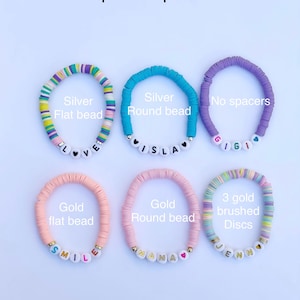 Bright Color Personalized Name/Word Heishi Stretch Bracelets Your Choice of Heishi beads and Lettering afbeelding 3