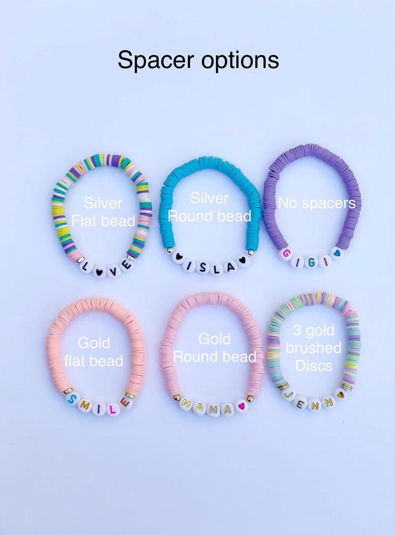 Bright Color Personalized Name/Word Heishi Stretch Bracelets Your Choice of Heishi beads and Lettering afbeelding 3