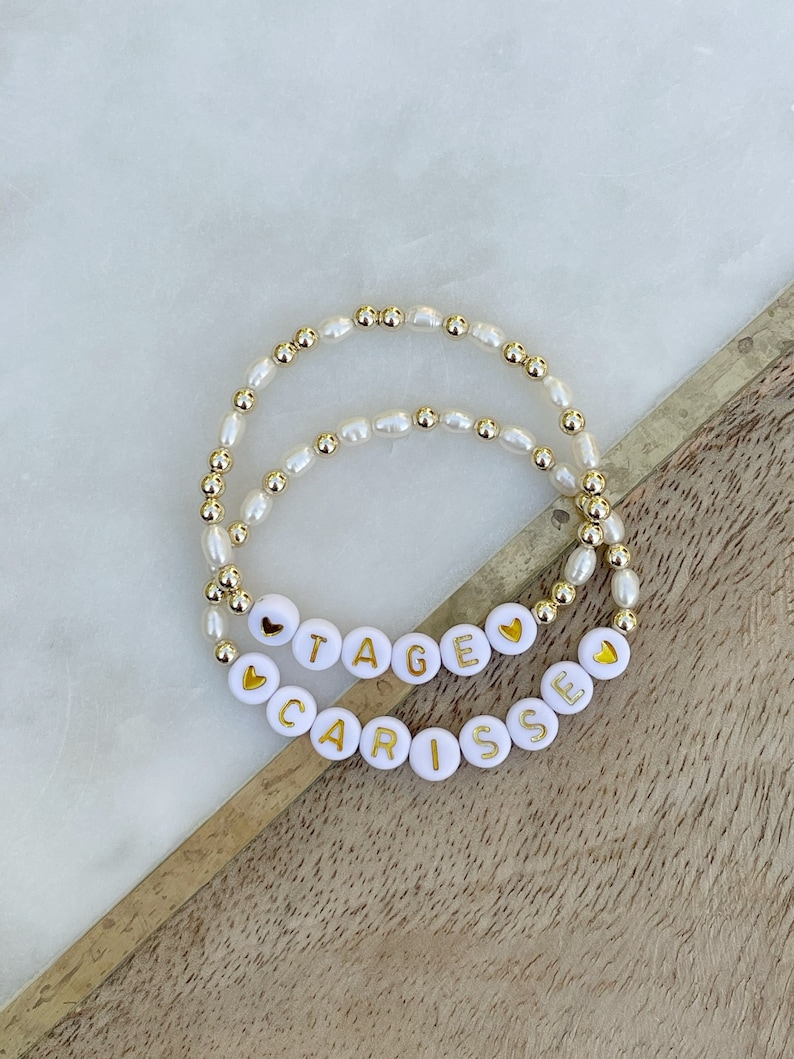 Pearl and Gold Filled OR Sterling Silver Beaded Personalized Bracelet 3 Different Styles image 2