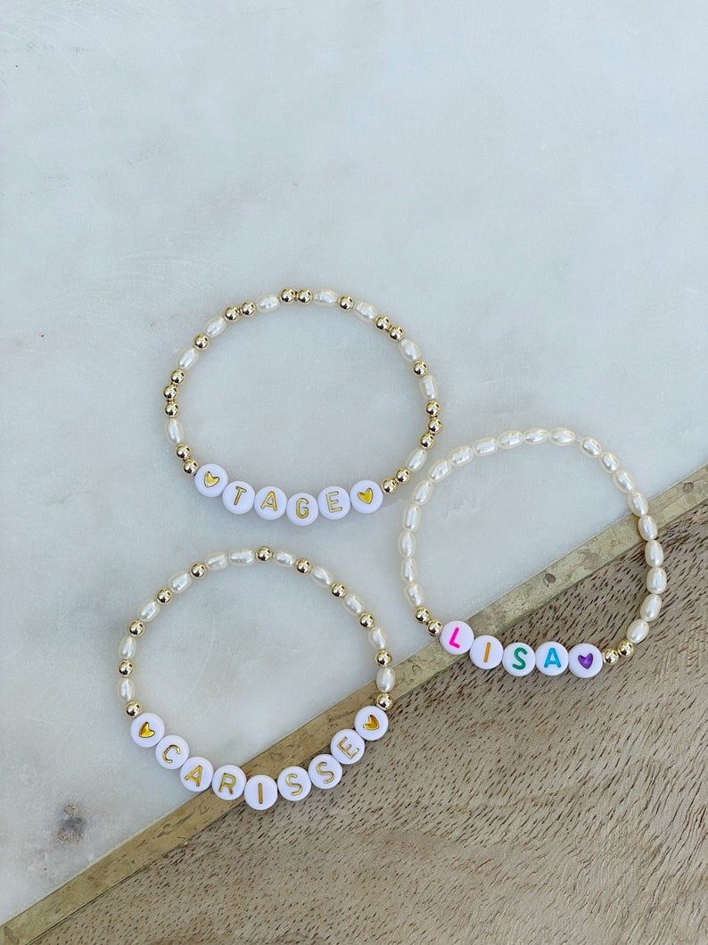 Pearl and Gold Filled OR Sterling Silver Beaded Personalized Bracelet 3 Different Styles image 1