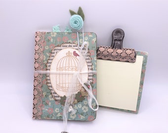 Altered Mini Composition Book and Clipboard Set | Office Stationery | Pocket Notepad Junkjournal