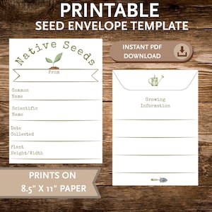 Sachets de graines indigènes, enveloppes jardin imprimables, échange de graines (téléchargement numérique)