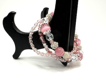 Pretty In Pink | Stackable Stretch Bead Bracelets & Drop Earrings | Versatile Everyday Wear | 6 inch