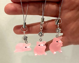 Phone Charm, Pink Resin Pig, Kawaii, Glow in the Dark