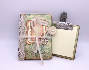Altered Mini Composition Book and Clipboard Set | Office Stationery | Pocket Notepad Junkjournal
