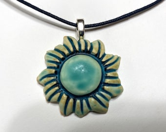 Flower Sun Pendant on 18" Navy Cotton Cord