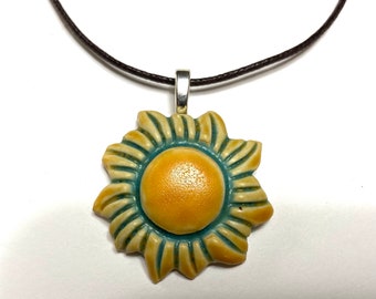 Flower Sun Pendant on 18" Brown Cotton Cord